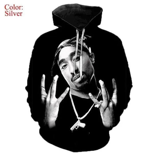 Men's Hoodies Rapper Rock Singer Tupac 3d Print Sweatshirts  Women Hooded Oversized Hoodie Harajuku Pullover Sweatshirts Coats