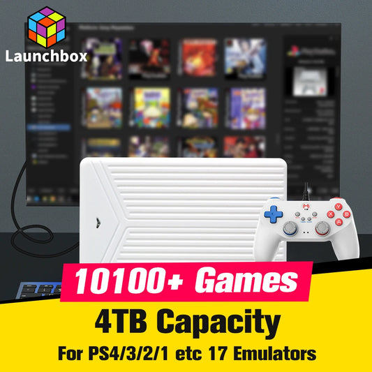 4T Gaming HDD Launchbox Retro Game Console for PS4/PS3/PS2/WiiU/Wii/N64/DC/Switch/3DO 17 Emulators＆10114 Games for Win PC/Laptop