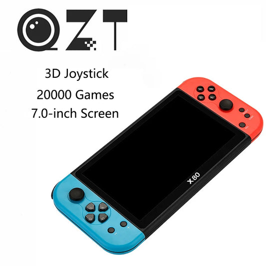 QZT X80 Game Console 7.0 Inch Screen Handheld Built-in 20000 Retro Games Portable HD TV Output Arcade Game Audio Video Player